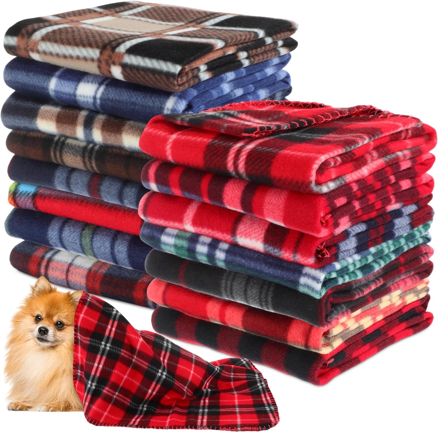 Chumia 15 Pcs Puppy Blankets for Small Dogs Cat 23.6 x 27.6 Inch Fleece Small Pet Blanket Soft Warm Washable Sleep Mat Pad Bed Cover for Dog Puppy Cat Kitten Pig Rabbit Plaid Pattern Colorful