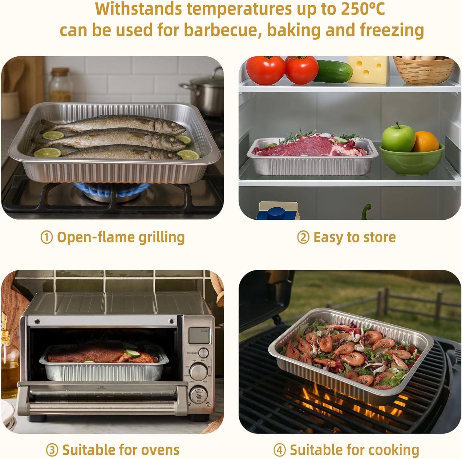 Aluminum Foil Pans, Extra Heavy Duty Disposable Aluminum Baking Pans, 14.57"×10.63" Steam Table Pans for Cooking, Heating, Storing, Prepping Roasting and Chafing (5 Pack Silver) - Image 4