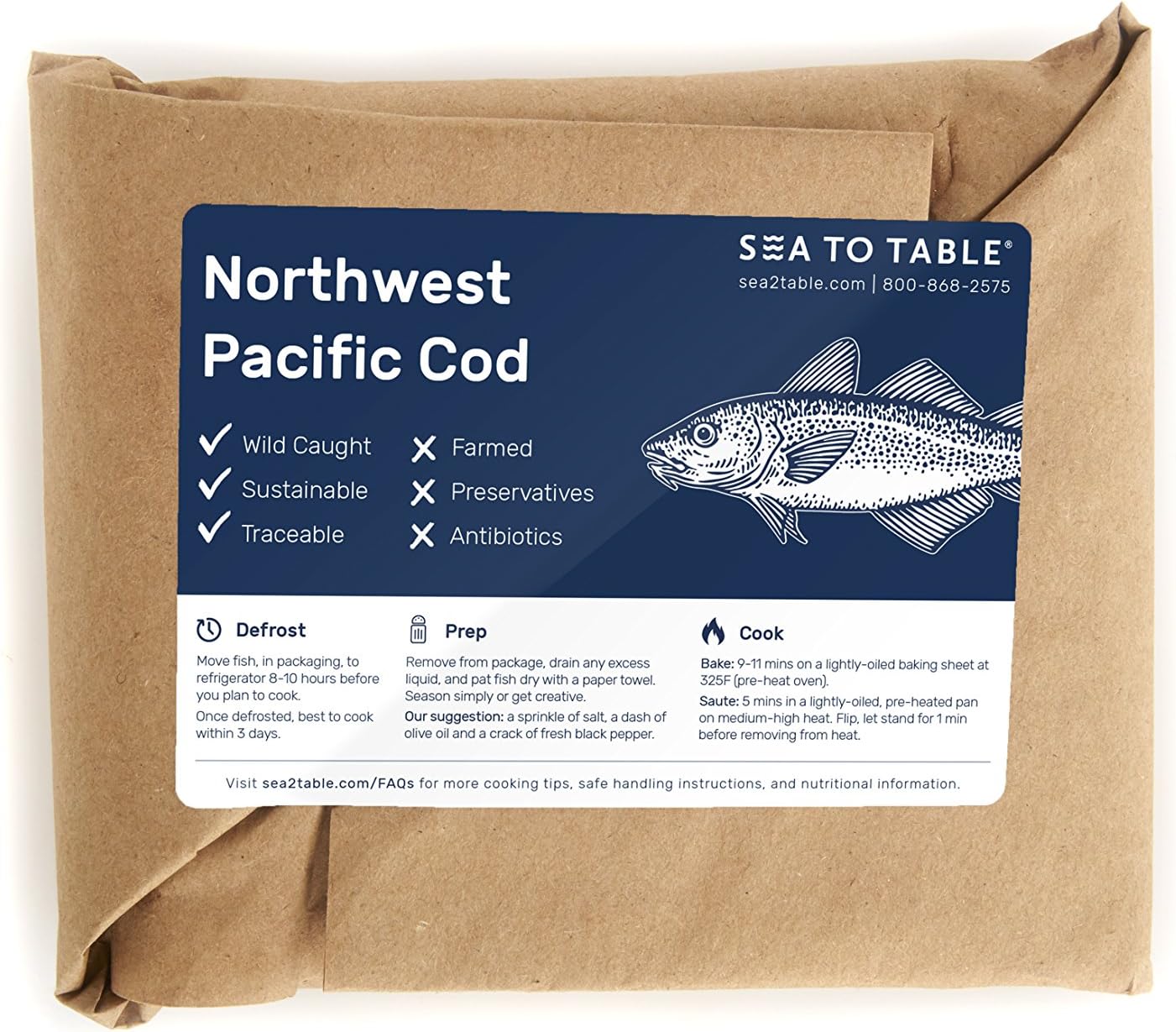 Sea to Table Wild-Caught Northwest Pacific Cod Fillets, 12 oz.