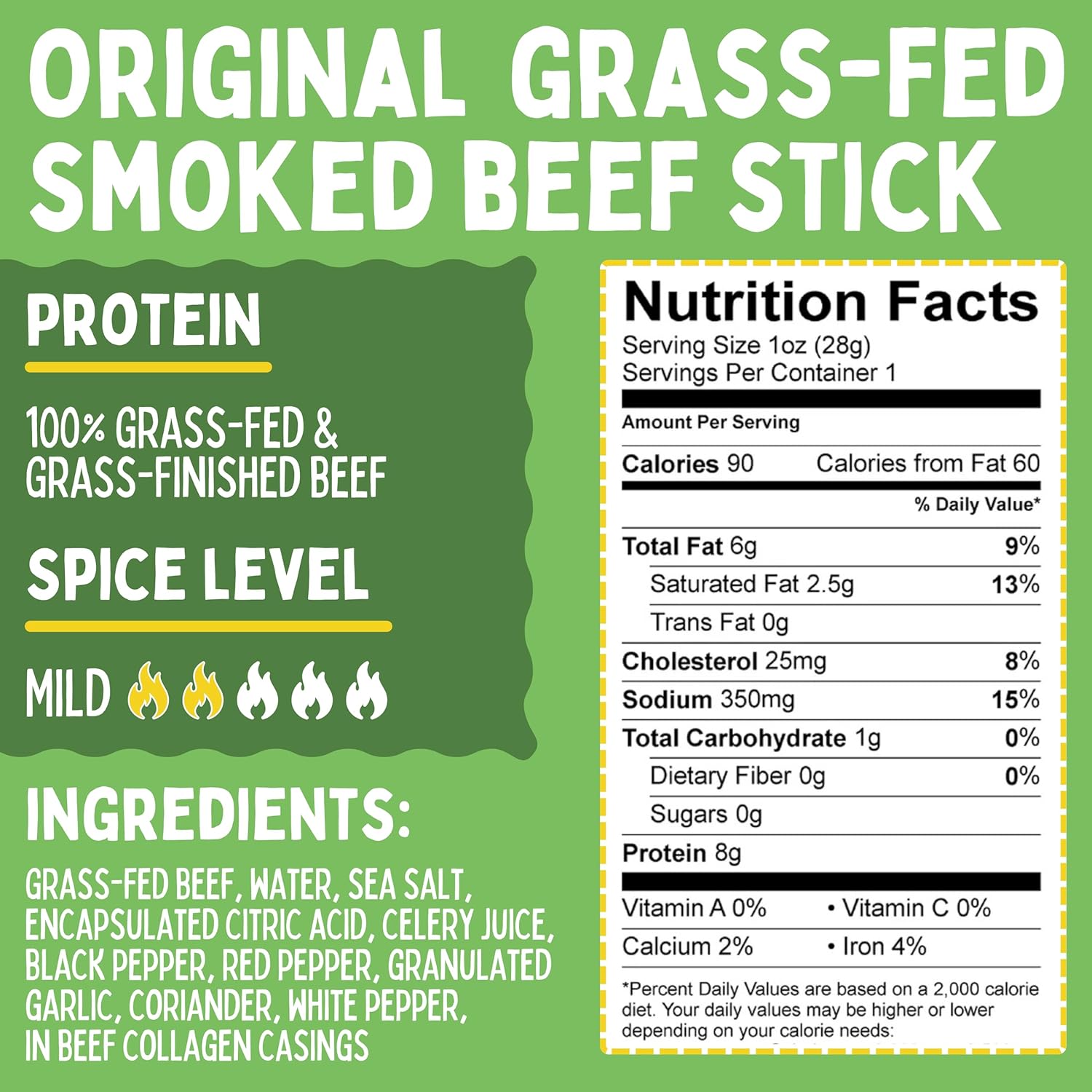 Original, Sogo Snacks, No Sugar, 100% Grass-fed & Grass-finished, Non-GMO Beef Sticks. No Added Nitrates, Gluten, Soy, MSG, Dairy, Nuts. Keto, Whole, Paleo Friendly (Original, 1-oz, 24 Count)