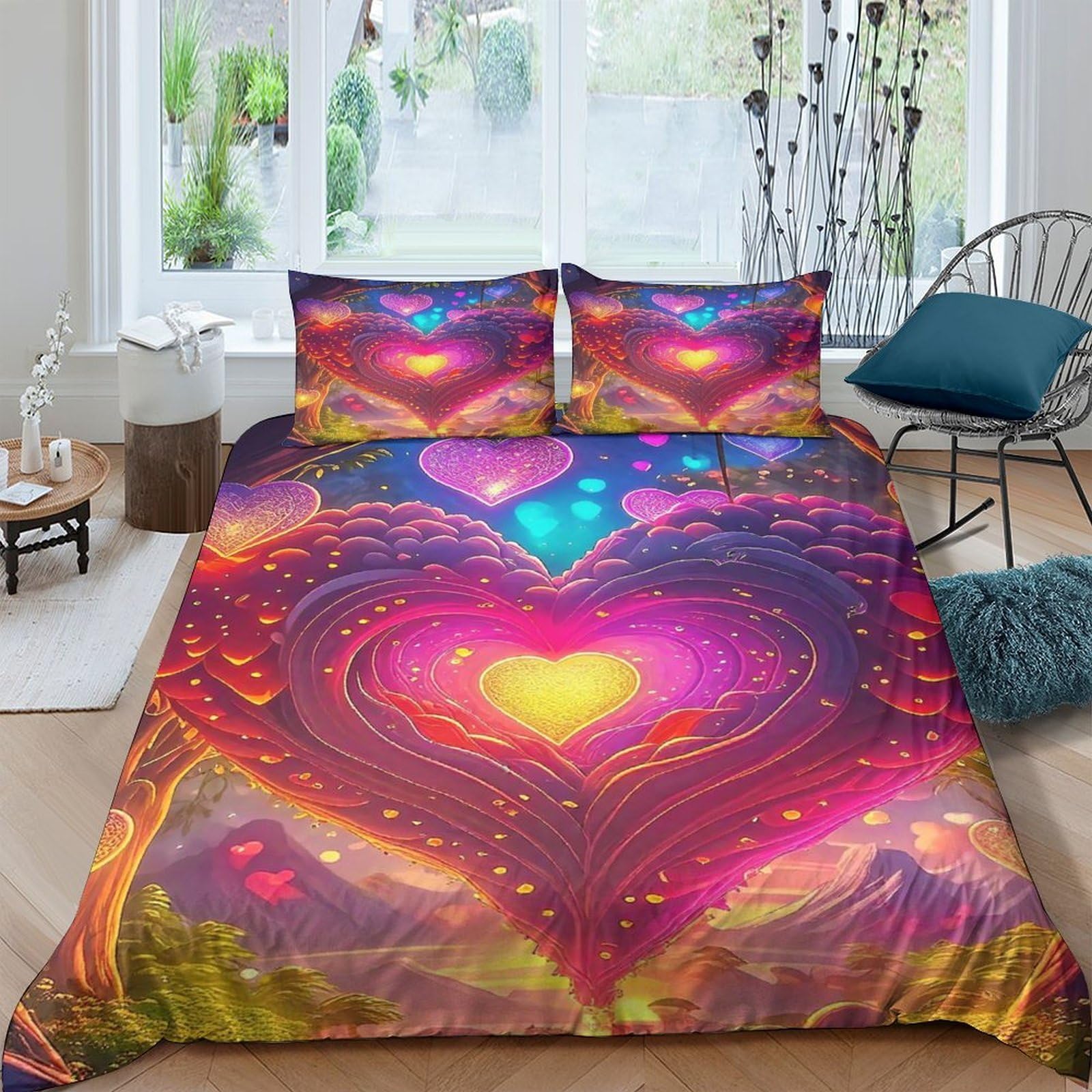 Parure de lit microfibre douce motif fleurs d'amour imprimé unique 200x200