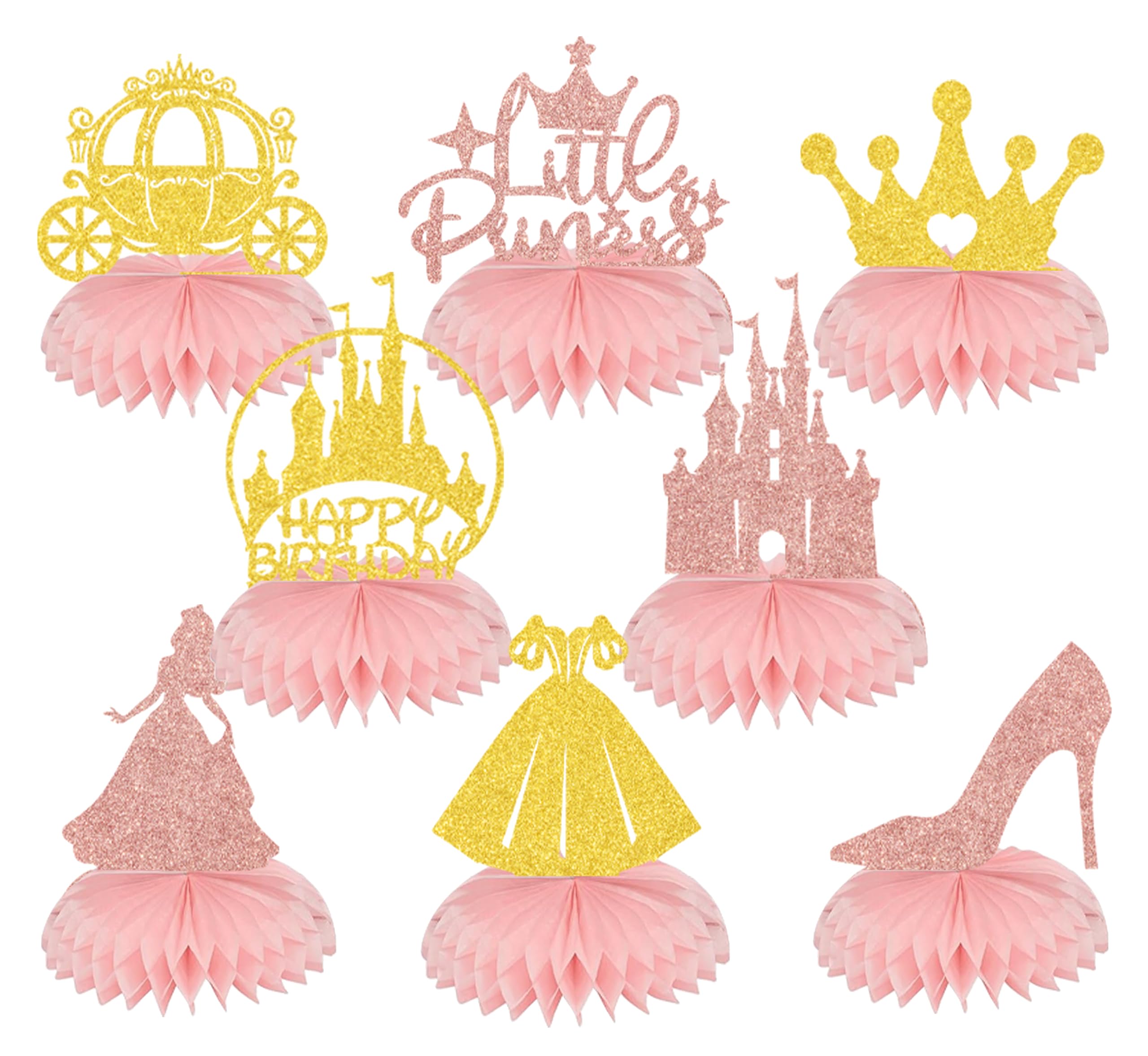 8 Pcs Princess Honeycomb Centerpieces, Princess Birthday Party Decorations, Princess Centerpieces for Tables, Princess Baby Shower Decorations Gold Rose Gold