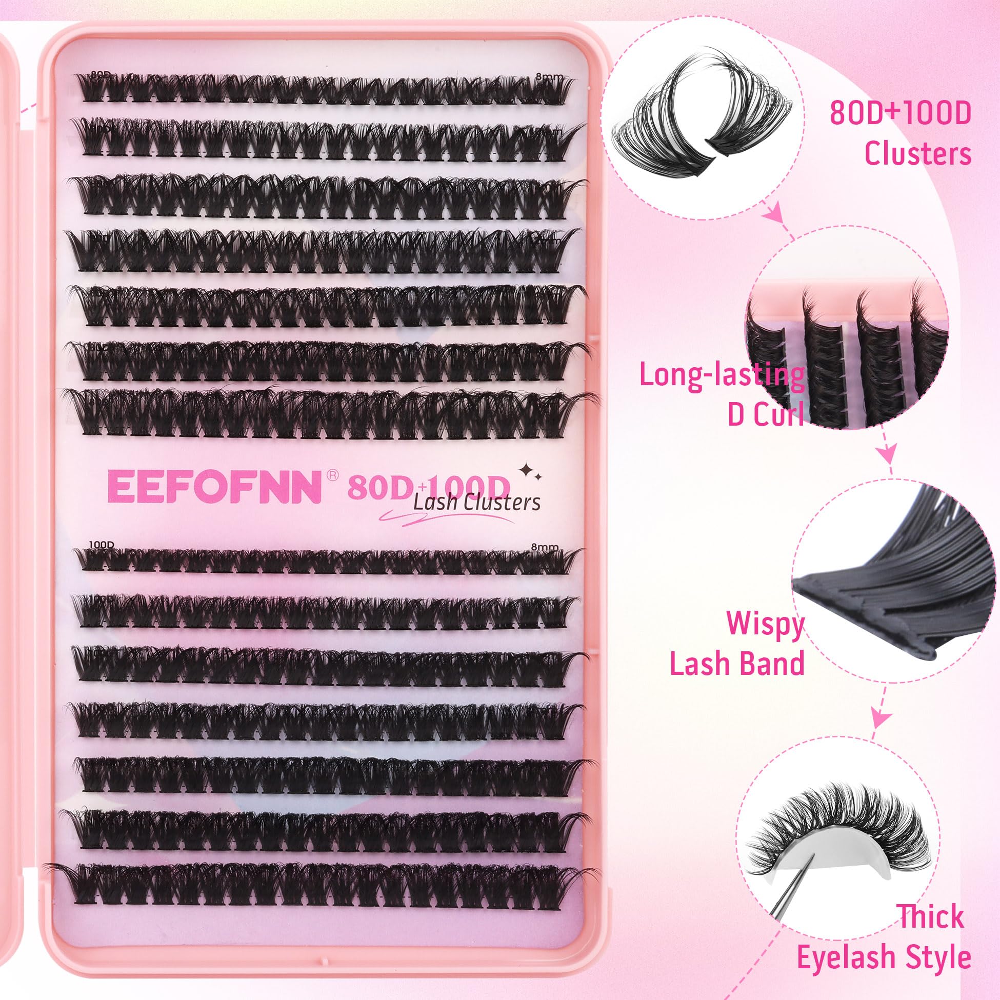 Lash Clusters DIY Lash Extensions Fluffy Individual Eyelashes 80D 100D Thick Cluster Lashes D Curl Volume Eyelash Extensions at Home by Eefofnn - Image 3