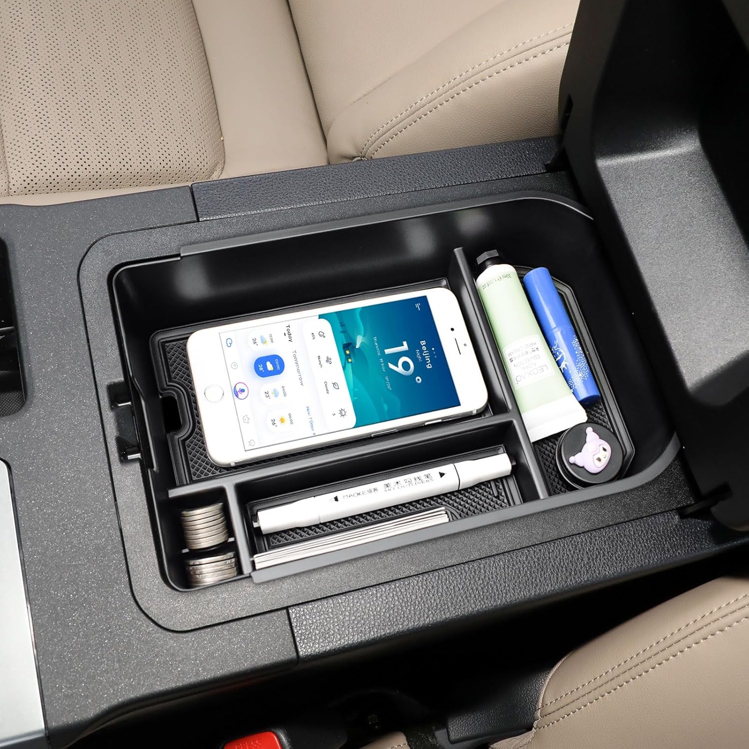 Center Console Organizer Compatible with 2024 2025 Toyota Land Cruiser/Land Cruiser 1958 Interior Accessories, Middle Armrest Storage Box Insert Tray Coin Holder(Not Fit Cool Box), Black