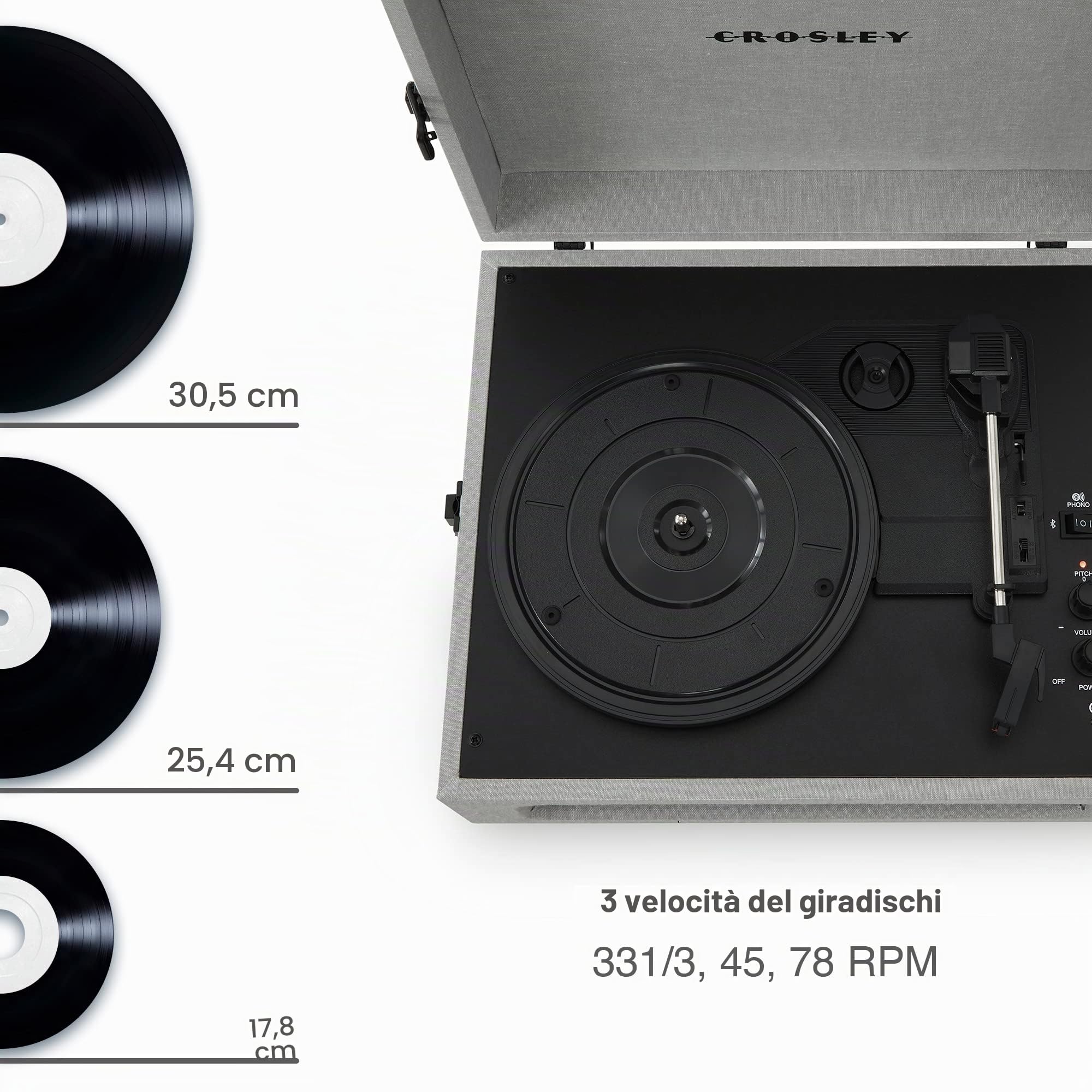 Crosley Voyager (Cr8017a-Gy4 Grigio)(3 Velocita',Wireless,Ricevitore Bluetooth)