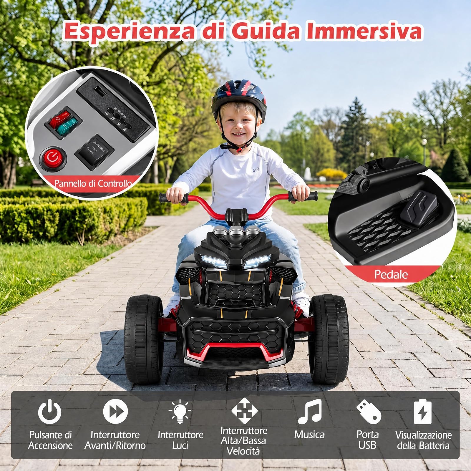COSTWAY 12V ATV Macchina Elettrica per Bambini 3-7 Anni