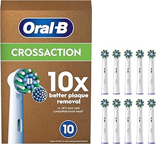 Oral-B Pro Cross Action Electric Toothbrush Head, X-Shape and Angled Bristles for Deeper Plaque Removal, Pack of 10 Toothbrush Heads, Suitable for Mailbox, White