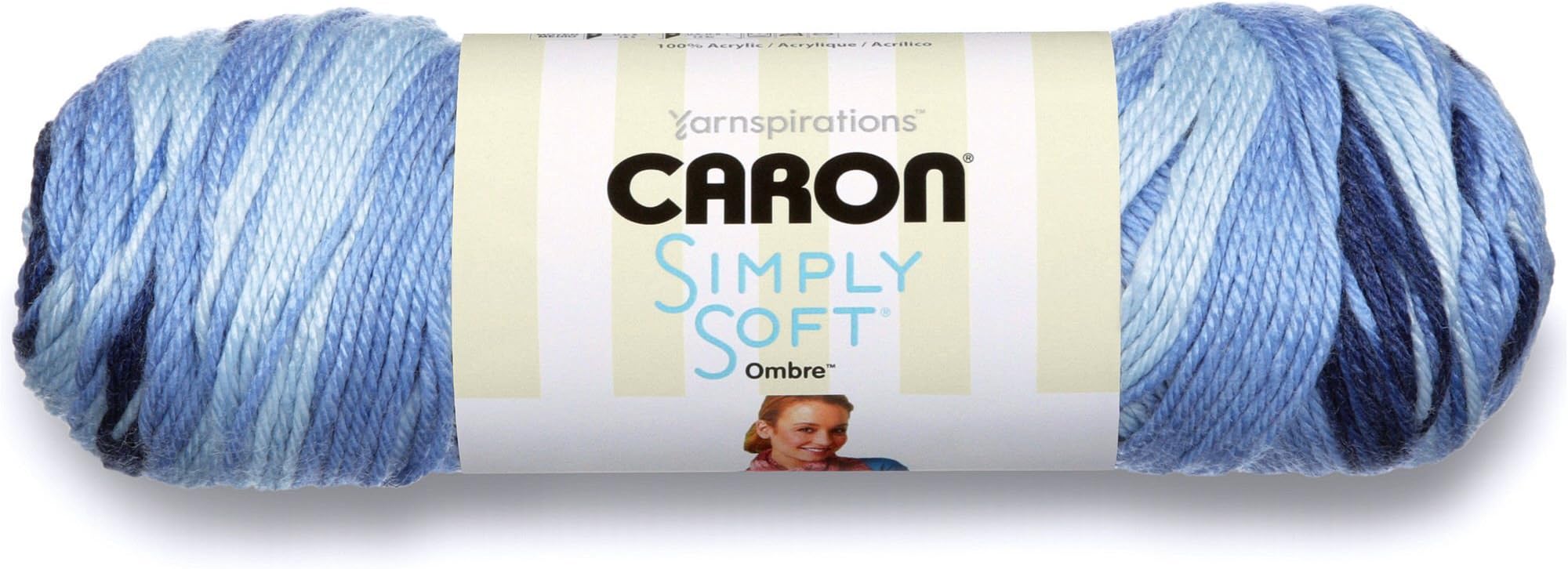 Caron Simply Soft Ombre Yarn (4) Medium Gauge 100% Acrylic - 5oz - Sat Blue Jeans - Machine Wash & Dry