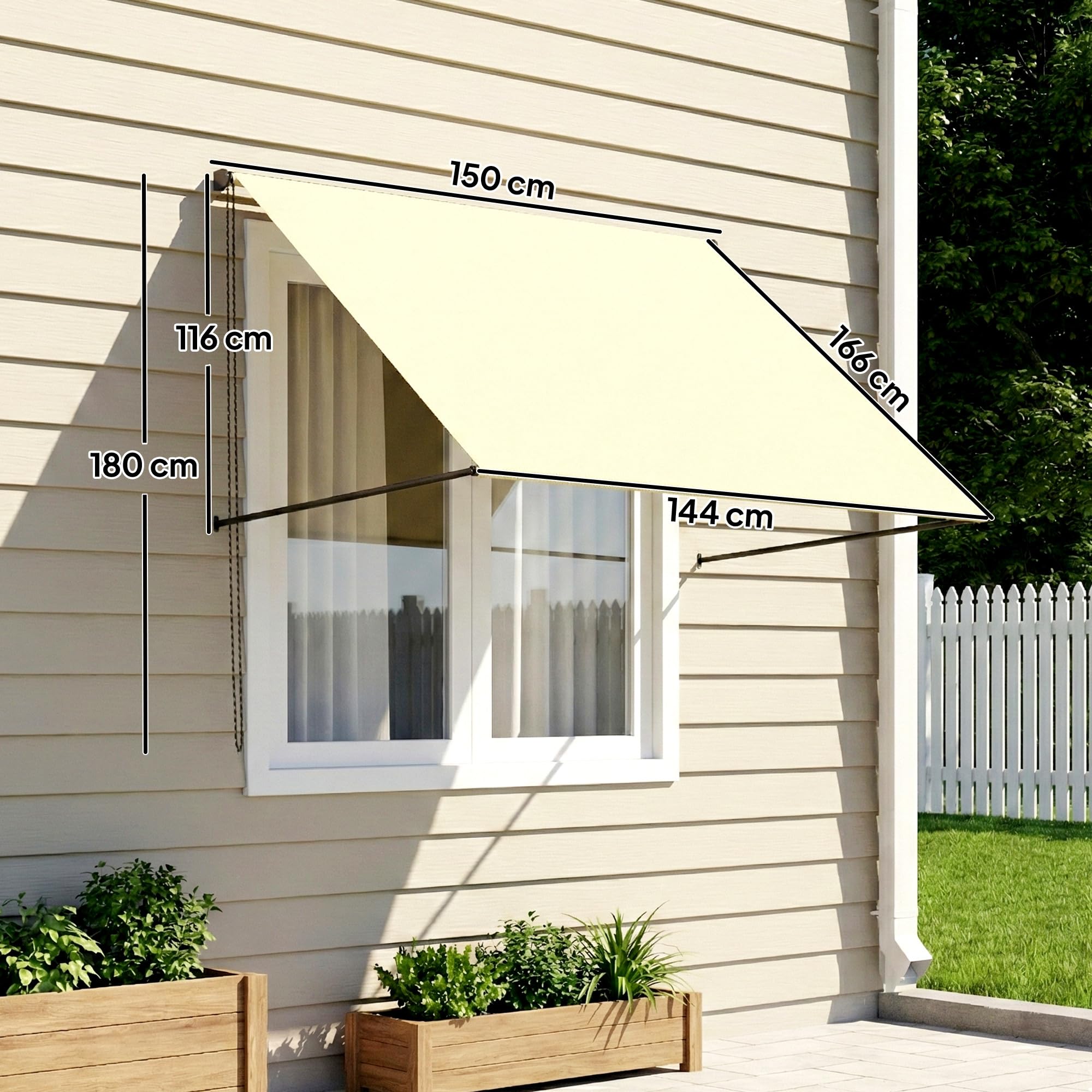 Outsunny Store banne Manuel auvent rétractable Inclinaison réglable 150 x 116 cm Protection UV Aluminium Polyester crème