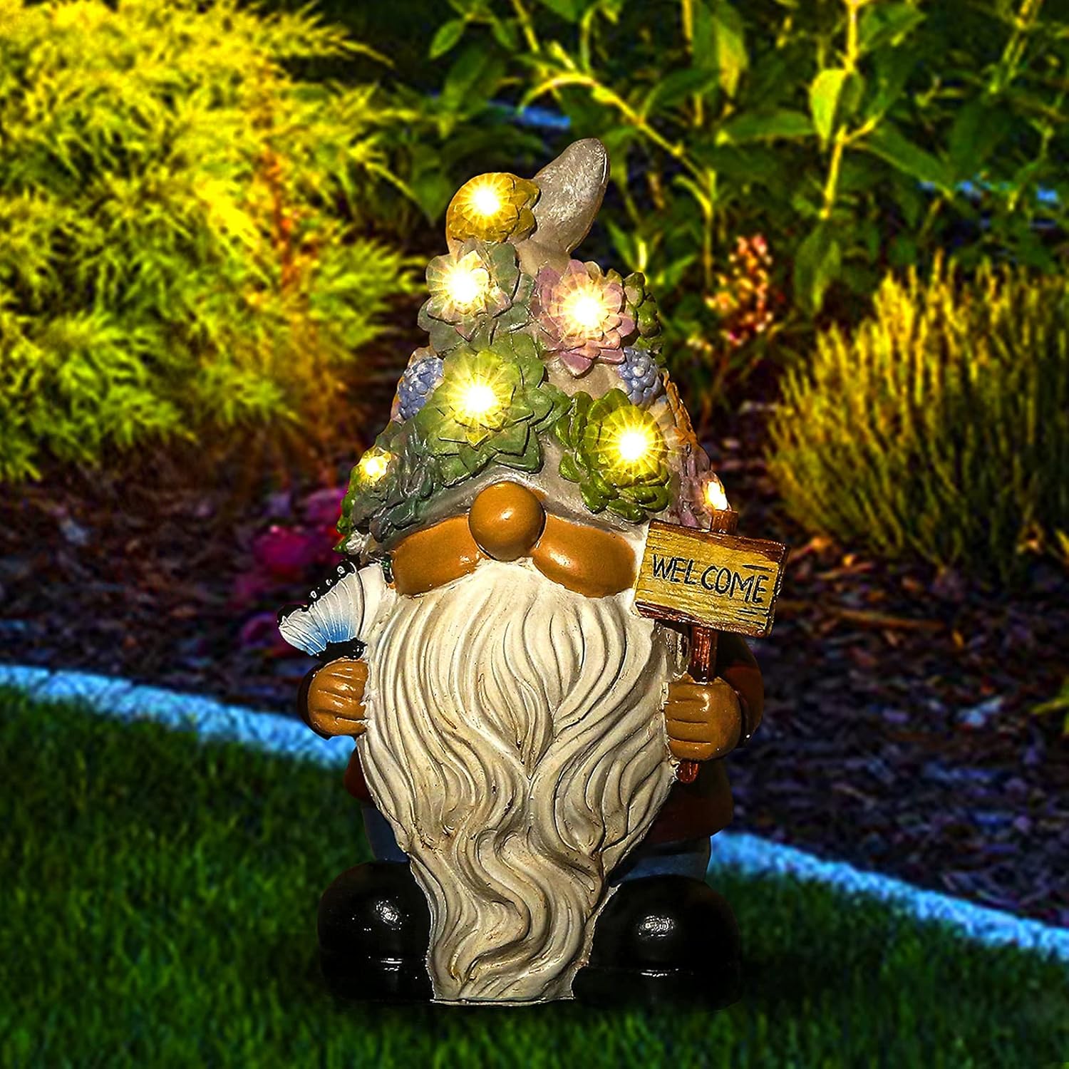 Dimerryi Garden Figurines Outdoor Decor, LED Solar Light Garden Statue, Outdoor Decorations for Patio Yard Lawn Porch : Patio, Lawn & Garden