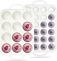 AOTASO Silicone Nonstick Muffin Cupcake Pan Set: 12 Cup Regular + 24 Cup Mini with Metal Frame, BPA Free Cream 2 Pack