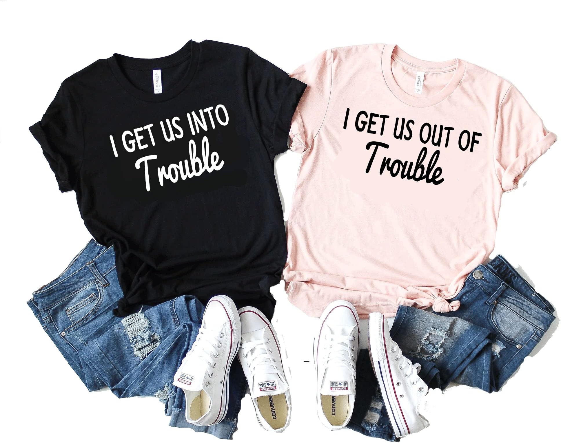HandmadeI Get Us Into Trouble Shirt - I Get Us Out Of Trouble Shirt - Best Friend Shirts - Besties Shirts - Funny Matching Shirts - Couples Shirts D381