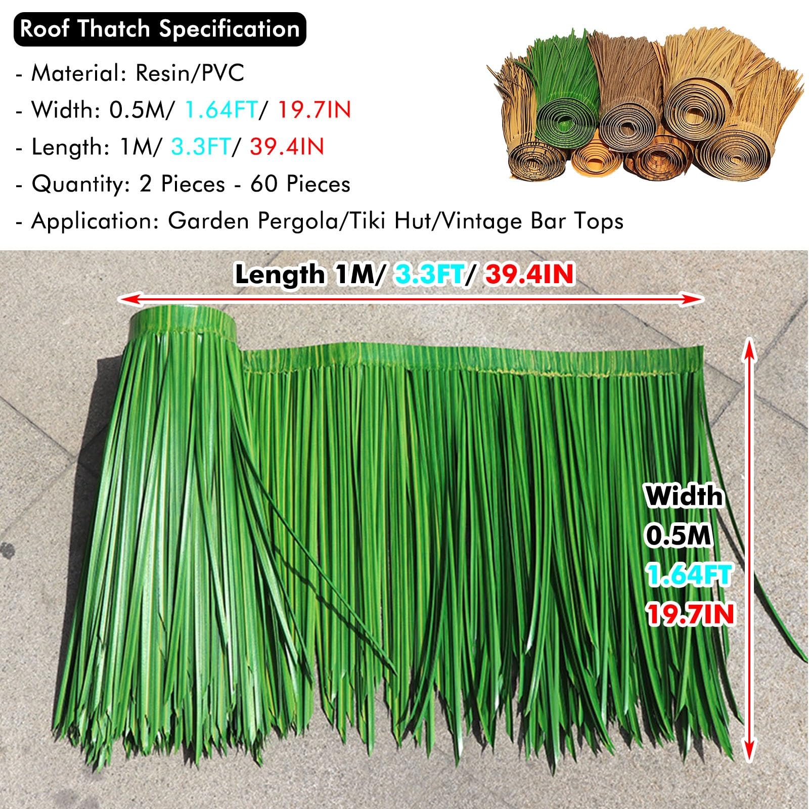 Syntetyczny dach ze słomy, DIY osłona dachowa ze słomy - 1 m (39 cali) rolka ze sztucznej słomy palmowej do baru, kabiny grillowej, patio, dachu ze słomy