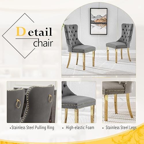 Miniatura 5 de Juego de comedor de lujo de 7 piezas, mesa de comedor moderna y sillas tapizadas, juego de mesa de cocina de mármol para 6, juego de mesas de