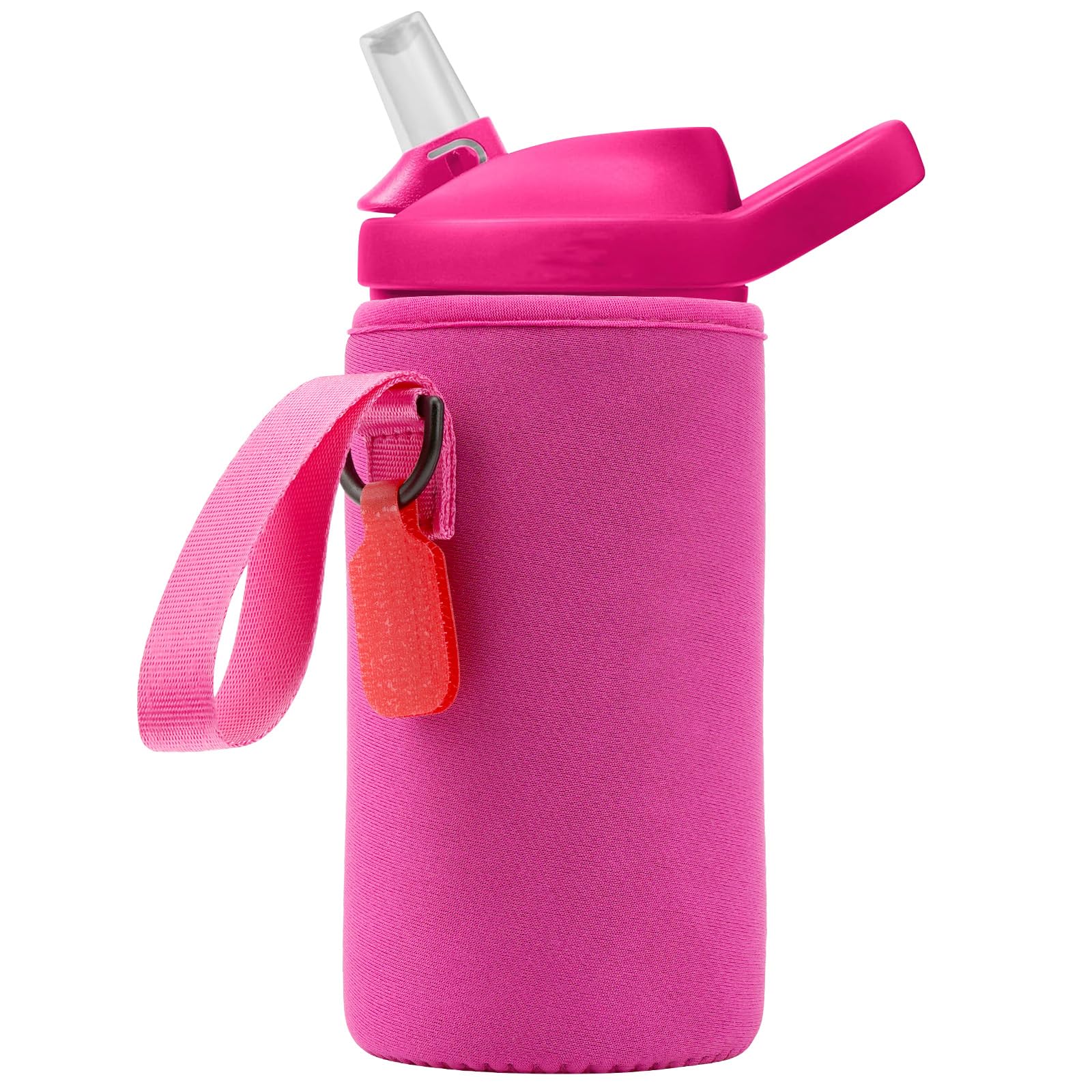 Linkidea Water Bottle Sleeve Compatible with CamelBak Eddy+ Tritan 14oz, Steel 12oz Kids Bottle, Waterbottle Holder Bag with Name Tag, Rose Red