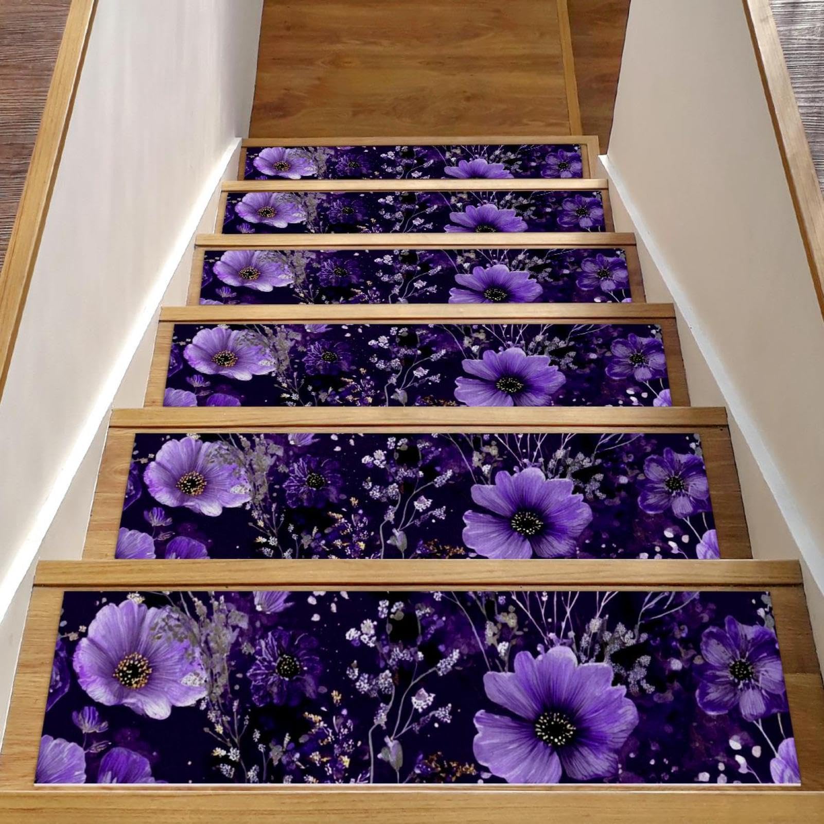 Evite caídas con peldaños para escaleras antideslizantes CHENZZZZ autoadhesivos morado floral 30x8