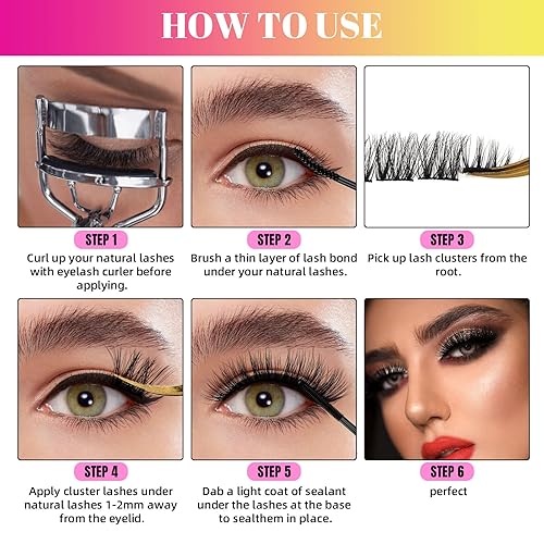 Miniatura 5 de WLFRHD - Extensiones de pestañas rizadas en D, de 0.47 a 0.55 pulgadas de longitud, pestañas individuales, naturales, delgadas, reutilizables,