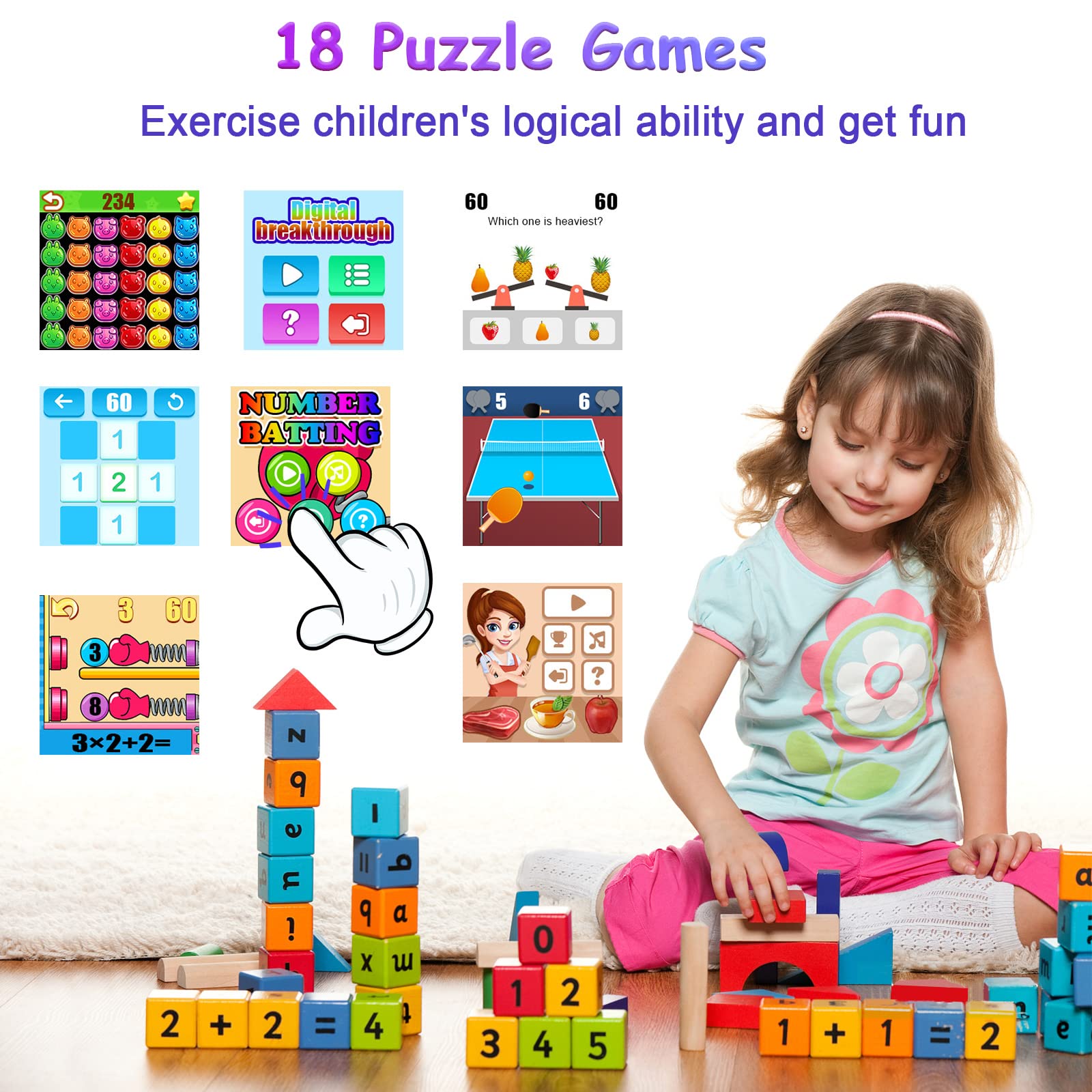 PTHTECHUS Jeux Montre Connectée Enfant - Téléphone Intelligente Appel bidirectionnel Musique mp3 Double caméra podomètre vidéo SOS Livre Audio MP4 Cadeau garçon Fille 4-12 Ans (XA16 GMP Purple-SAI)