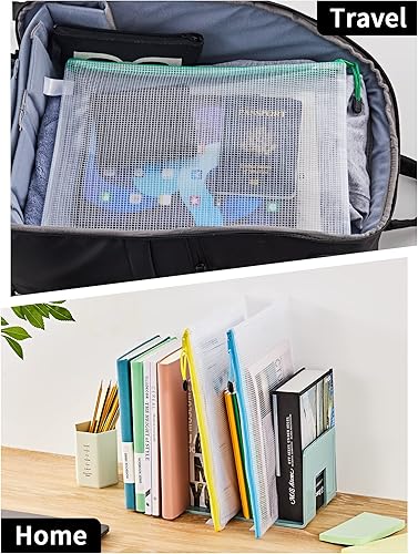 Miniatura 7 de JARLINK Paquete de 30 bolsas de malla con cremallera, 10 colores, bolsas de archivos impermeables, tamaño cartatamaño A4, multiusos para organizar