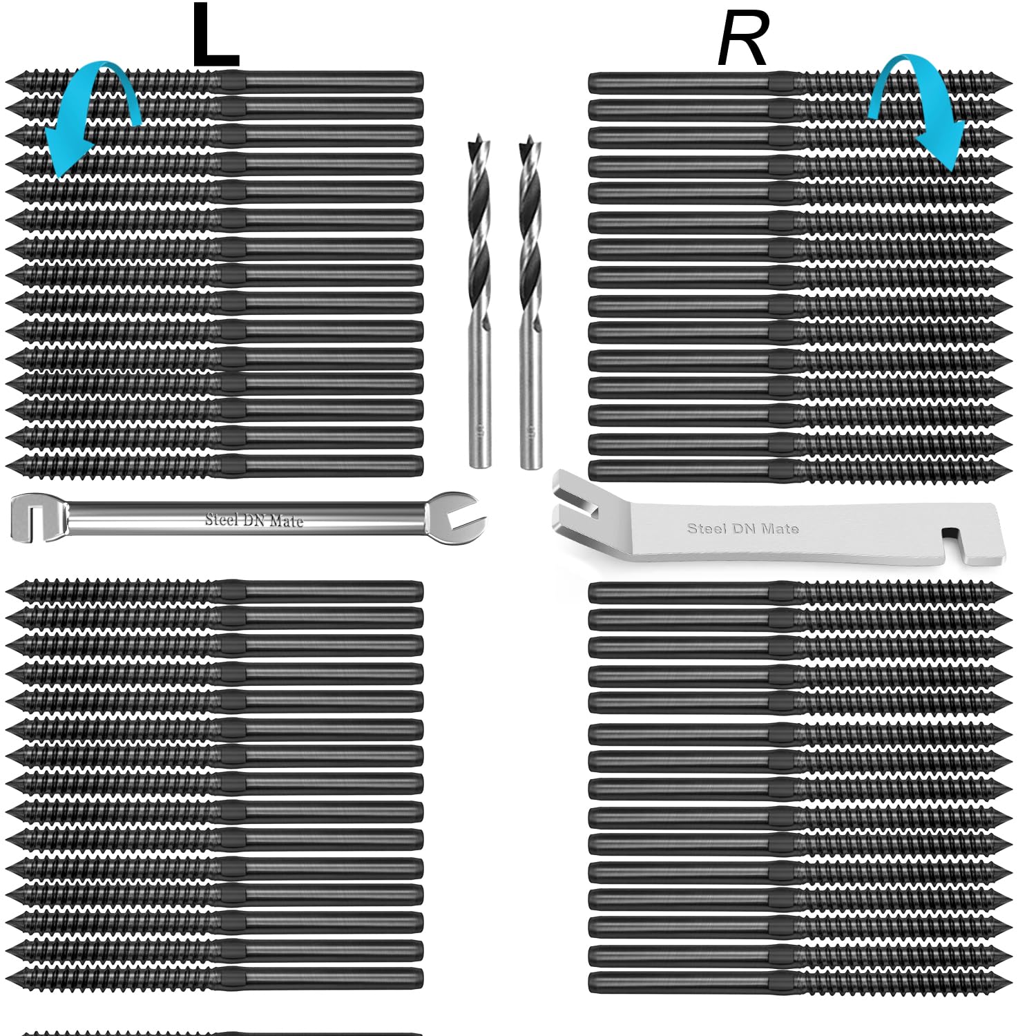 Steel DN Mate 60 Packs Black T316 Stainless Steel Left&Right Handed Thread Swage Lag Screws for Wood Post of 1/8" Cable Railing Kit, Deck Railing/