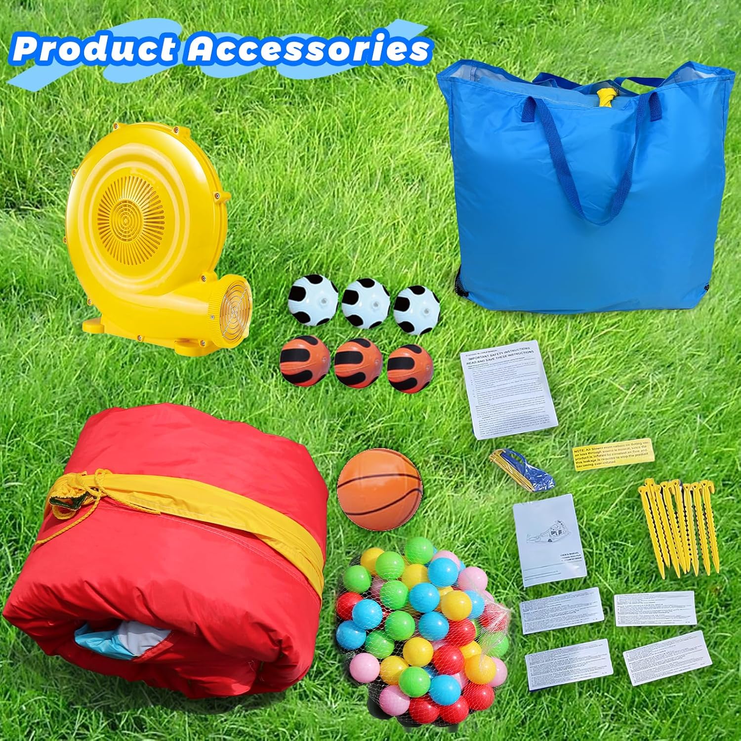 Inflatable Bounce House with Ball Pit, 7-in-1 Jump House with Blower, Shop, Backetball, Boxing, Tic-Tac-Toe, 13.4x10.5x6.1FT Bouncy Castle with Slide for Kids 3-10, Bouncer for Backyard Home Party
