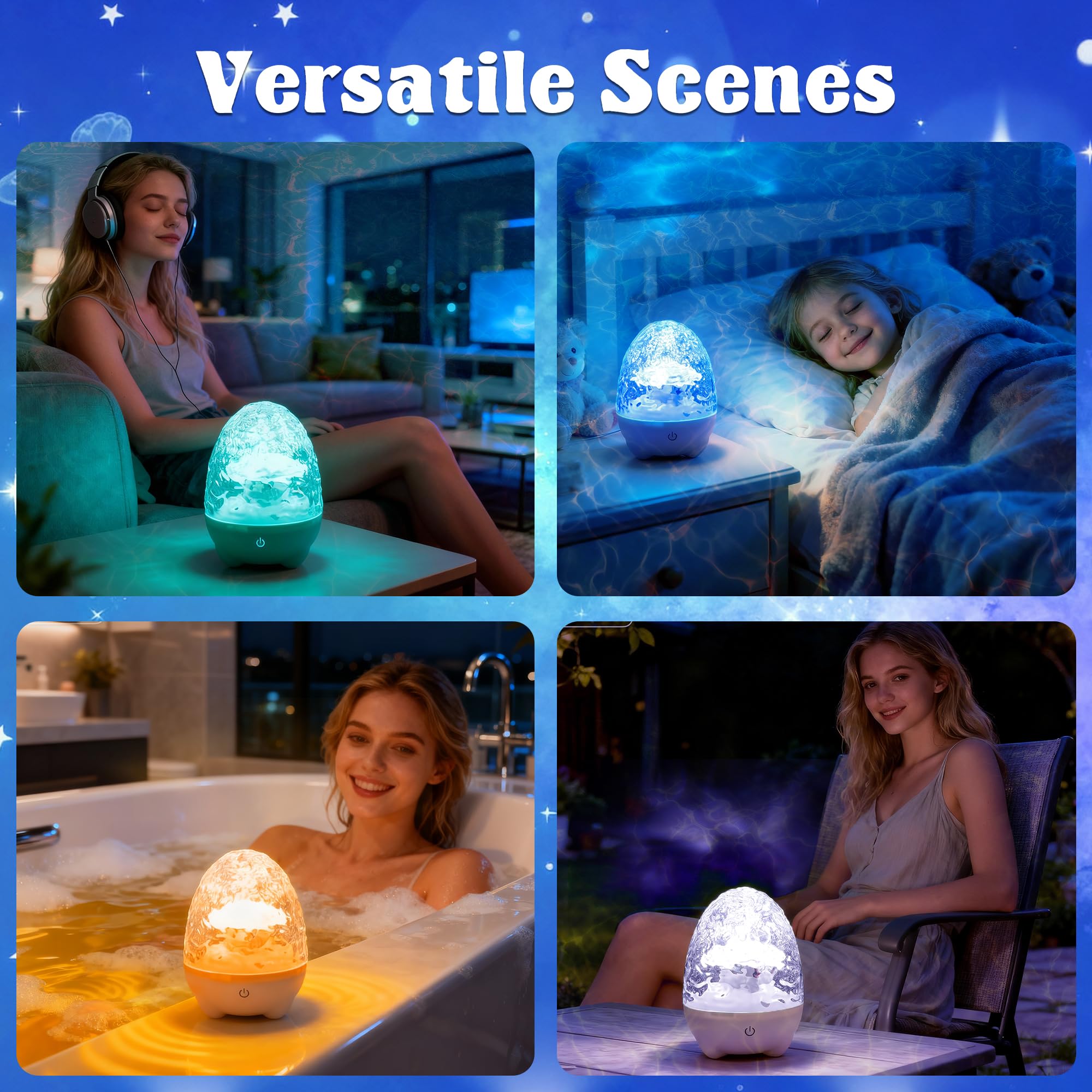 cambk Waterproof Shower Light for Inside Bathroom, Egg-Shape Rechargeable Kids Bath Light, RGBW 13 Color Changing Shower Lamp Ocean Wave Projector Mood Night Lighting