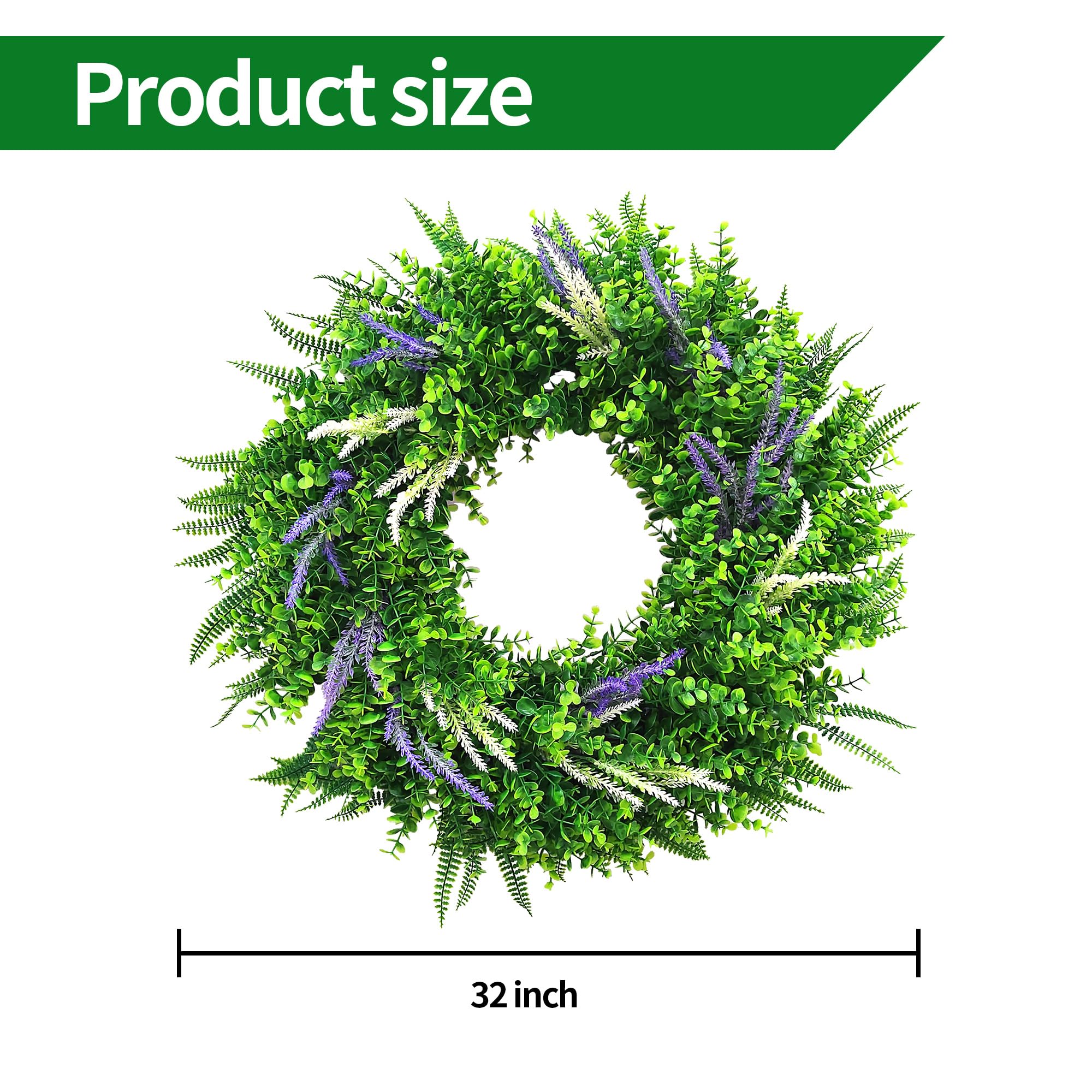 FUNORNAM 32 inch DIY Wreath Kits for Wall Window Front Door, Artificial Large Spring Summer Green Boxwood Lavender Wreaths for Indoor Outdoor Holidays Home Decor