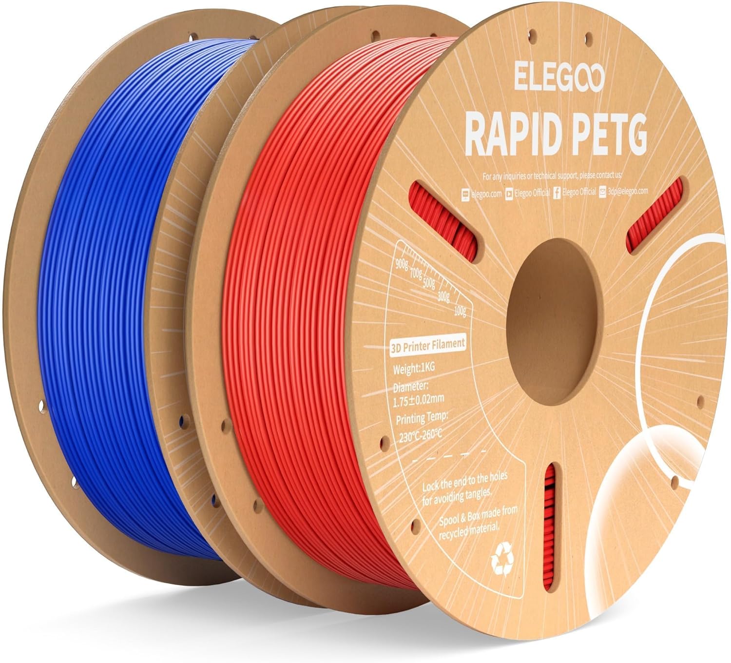 Achieve High-Speed Printing with ELEGOO Rapid PETG Filament 1.75mm Blue & Red 2KG - A Must-Have for FDM 3D Printers!