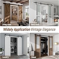 Vista 35 de CCJH - Kit de herrajes para puerta corrediza de granero de 10pies, resistente, suave y silencioso, fácil de instalar, p/paneles de puerta indiv.