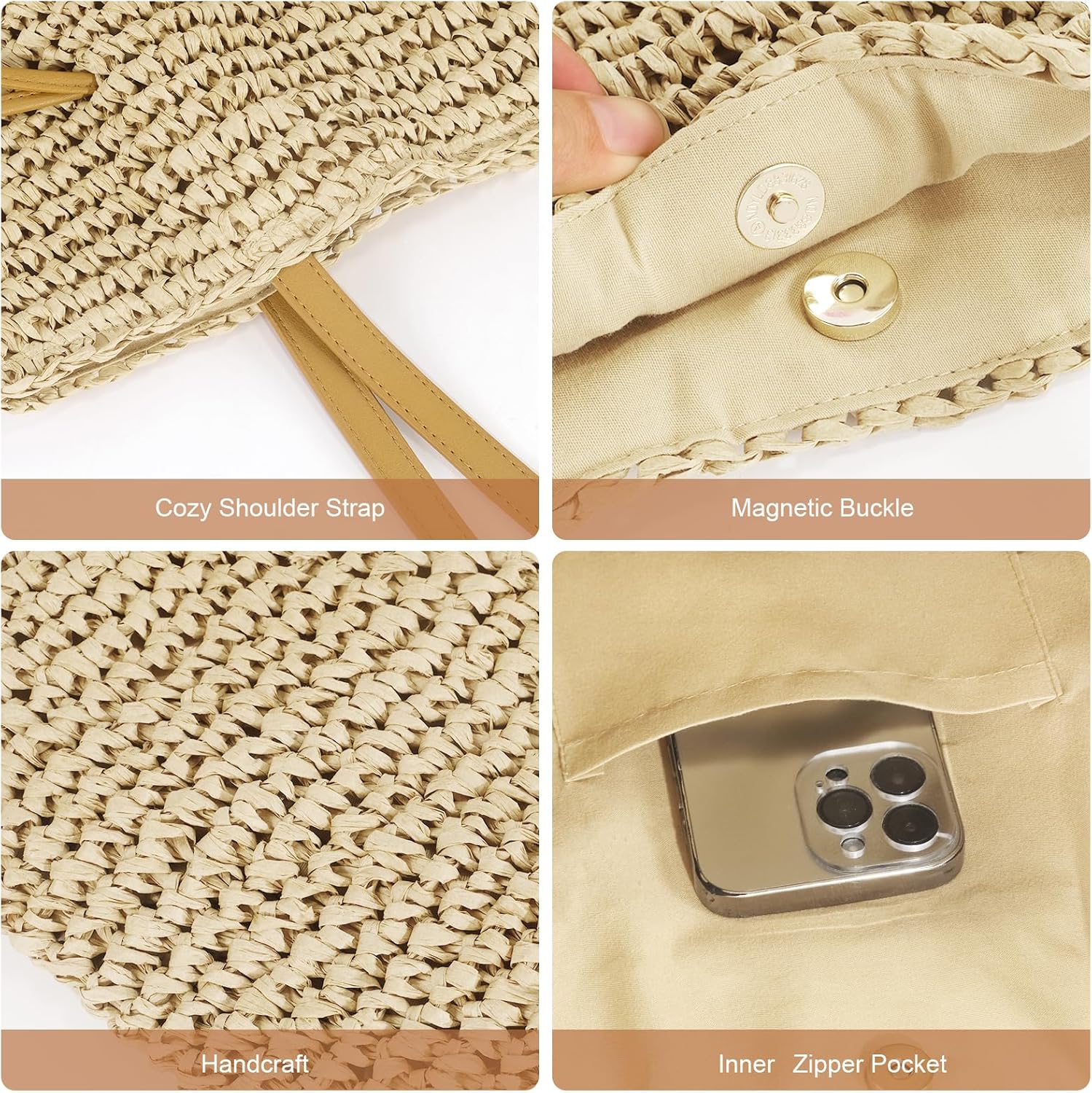 Hand Woven Straw Purses for Women 2025, Adjustable Large Beach Bag Summer Beach Tote Shoulder Bag for Vacation - Image 8