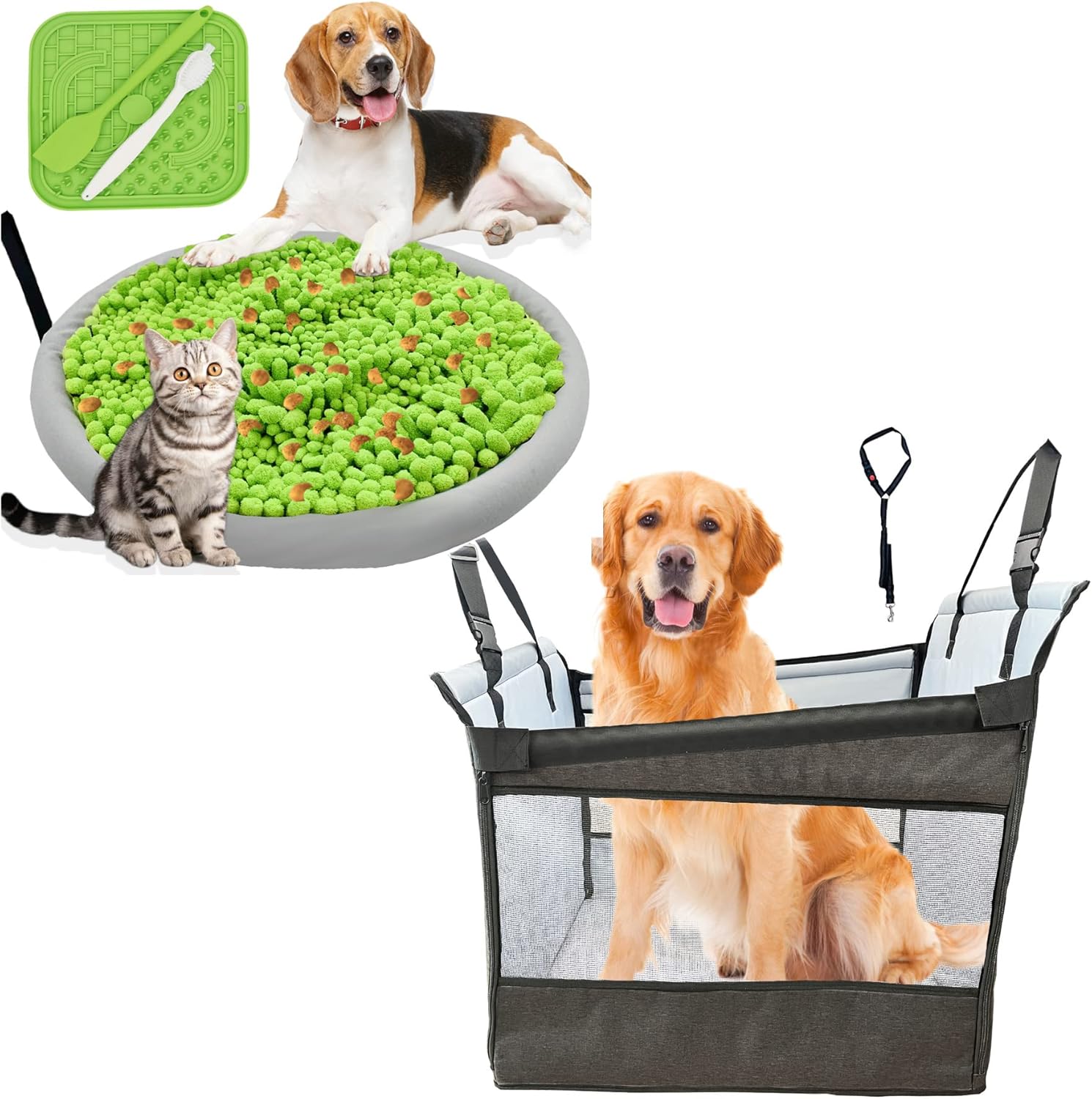 Femont Large Dog Car Seat for Medium Large Dogs&Pet Snuffle Mat with Silicone Lick Pad : Pet Supplies