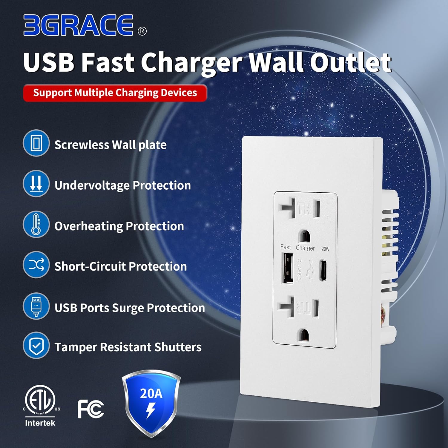 USB Wall Outlet, Charger Outlets Receptacles with 4.2A USB C Ports, 20 Amp Duplex Tamper Resistant Receptacle Plug with Electrical Outlet, Wall Plate Included, ETL Listed，White (White, 10Pack)