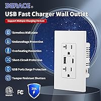 Vista 4 de Toma de corriente USB de pared, receptáculos de tomas de corriente del cargador con puertos USB C de 4.2 A, enchufe dúplex de 20 amperios resistente