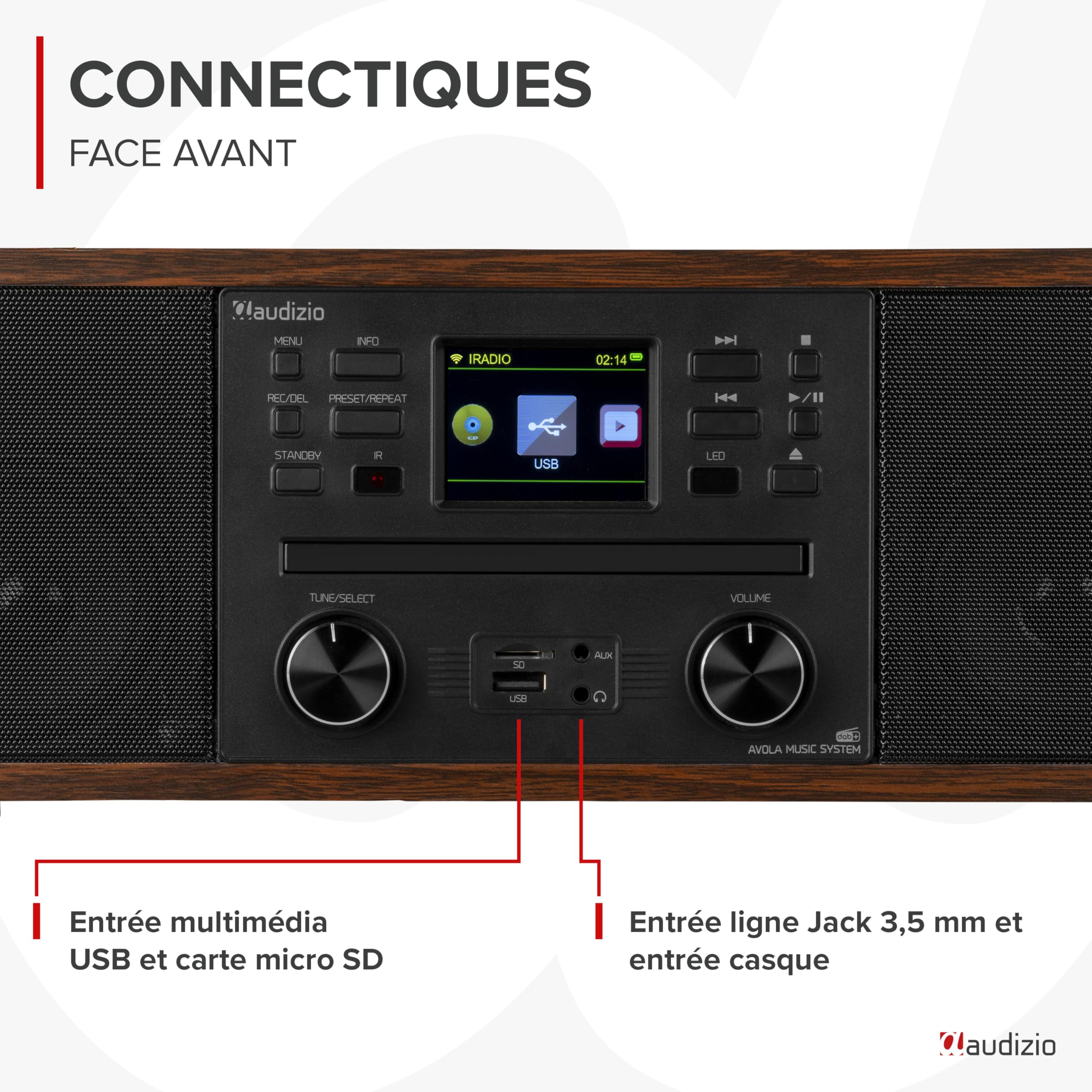 Audizio Avola Radio Internet WiFi avec Lecteur CD et Bluetooth - Couleur Noyer, Radio Dab+, FM, Haut-Parleurs Stéréo, Télécommande, Idéale pour Diffuser Vos Radios Préférées du Monde Entier