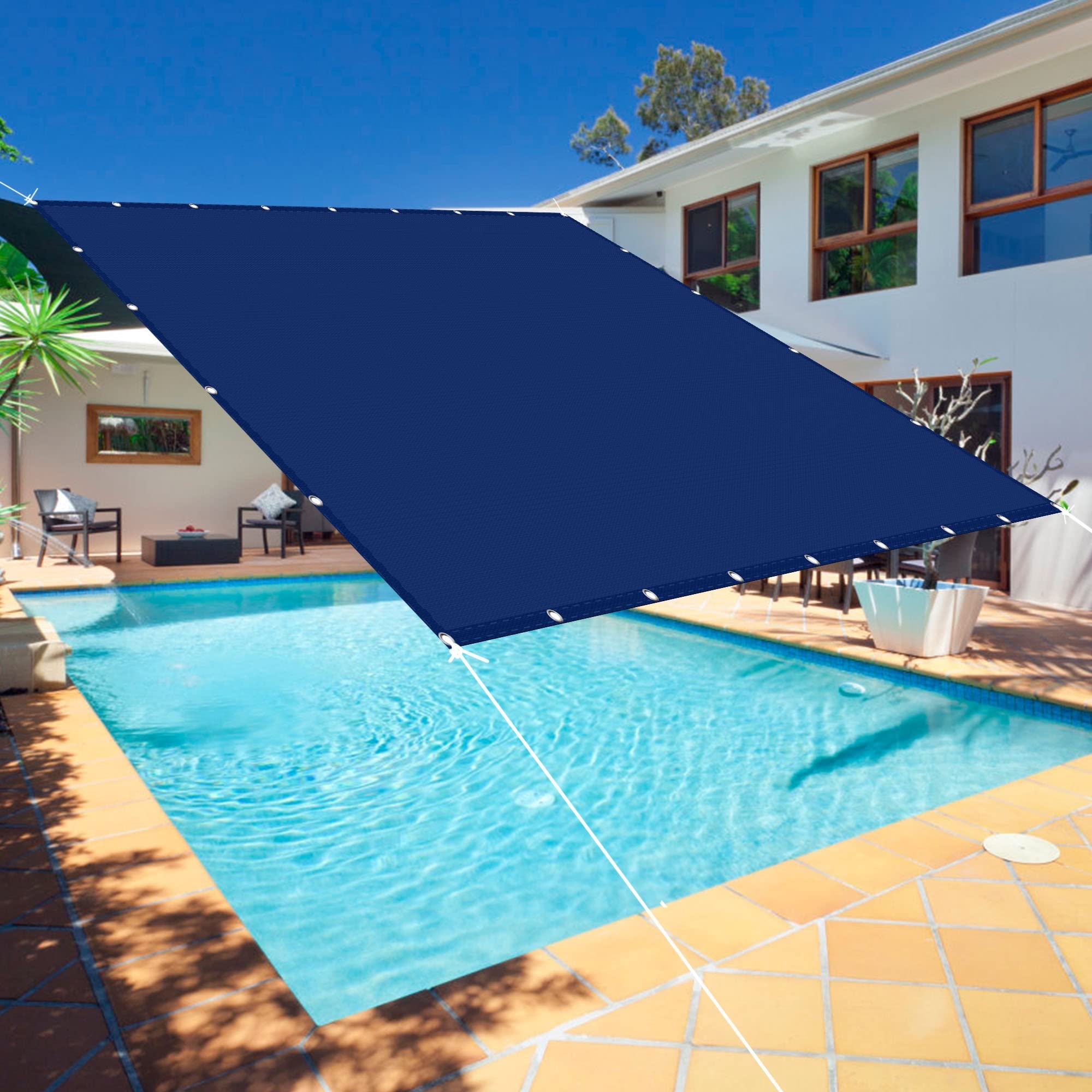 Sonnensegel, wasserdicht, Marineblau, 4 x 5,5 m, rechteckig, für den Außenbereich, 98 % UV-Schutz, perfekt für Terrassen, Decks, Gärten, Pools und Partys Garten