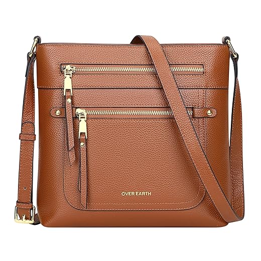 Over Earth Crossbody Bags for Women Leather Purses for Women with Multiple Pockets(O199E Brown)