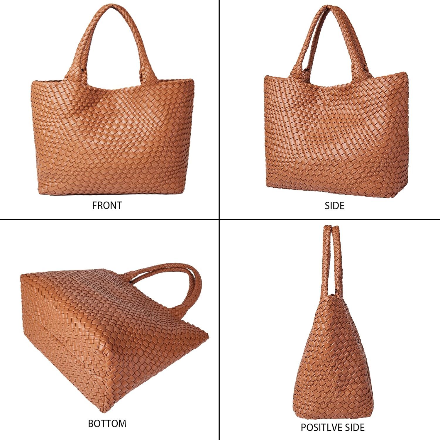 Woven Shoulder Bag for Women, Fashion Top Handle Soft Vegan Leather Shopper - Image 6