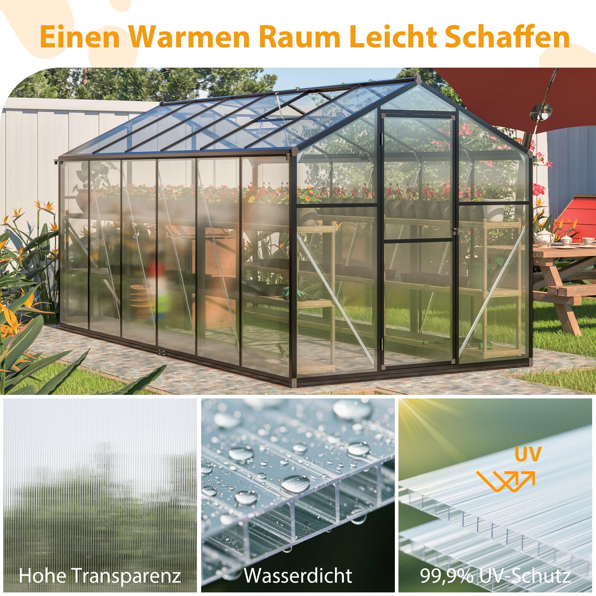 Polycarbonat-Gewächshausplatten – Doppelwandig, UV-geschützt, 122x60x0.4 Cm, 14 Stück, Für Dach & Pflanzenständer