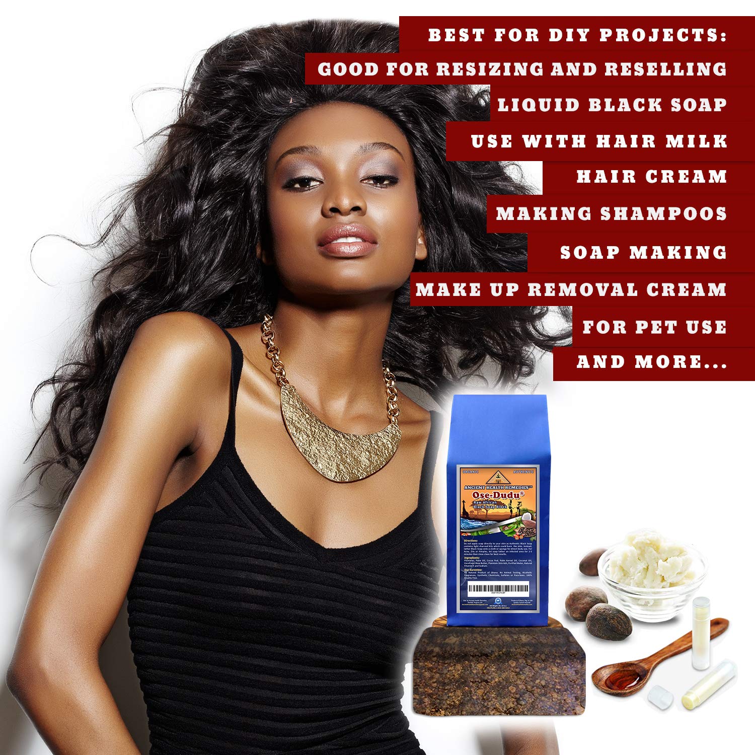 Organic, Anti-Bacterial, Anti-Fungal OSE-DUDU AFRICAN BLACK SOAP 1 LB (16 oz) BLOCK. Authentic, Handmade, Unscented Raw Best For Acne, Anti-Aging, Ethnic or White Oily Skin, Pimples and Zits (GHANA) - Image 5