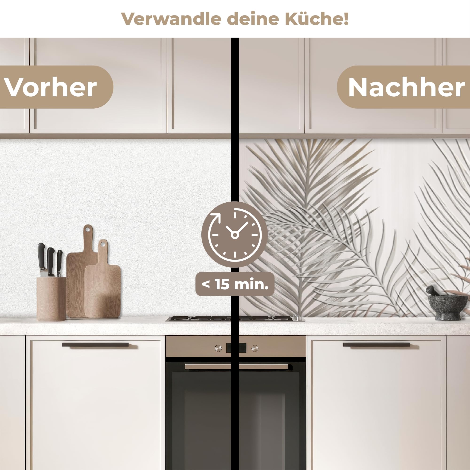 KitchenYeah© Rückwand Küche 60x300 cm Rückwandschutz Selbstklebend Spritzschutz Küchenrückwand Küchenfront Küchen Selbstklebende Küchenrückwände Blätter - Beige - Botanisch - Vintage