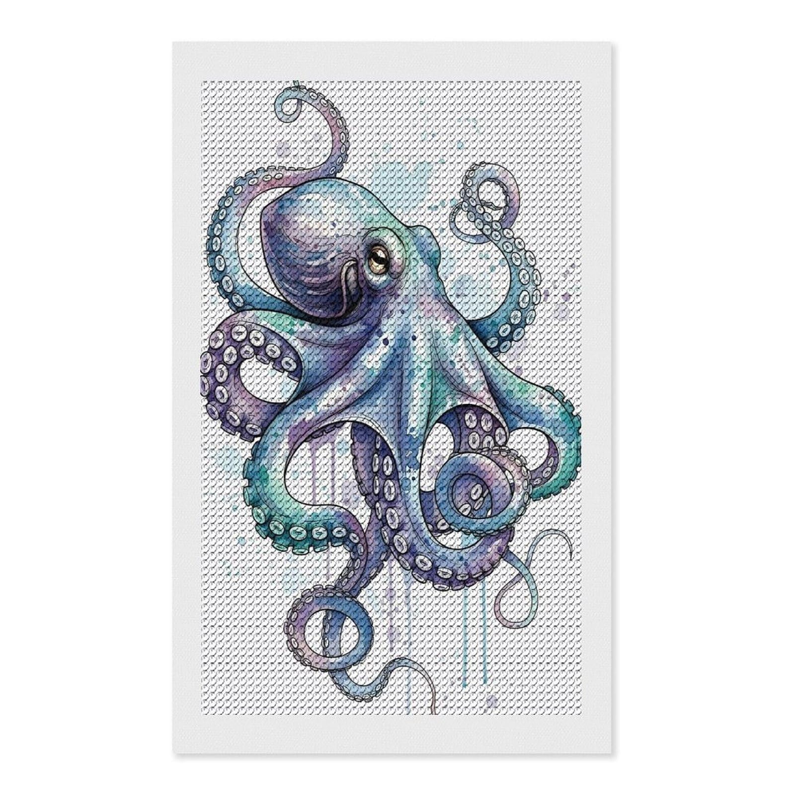 Junmoney Watercolor Octopus with Splashes Round Drill Diamond Painting 12"x20", Handmade Wall Decor, Modern Decor, Aesthetic Room Decor, Easy Craft Set