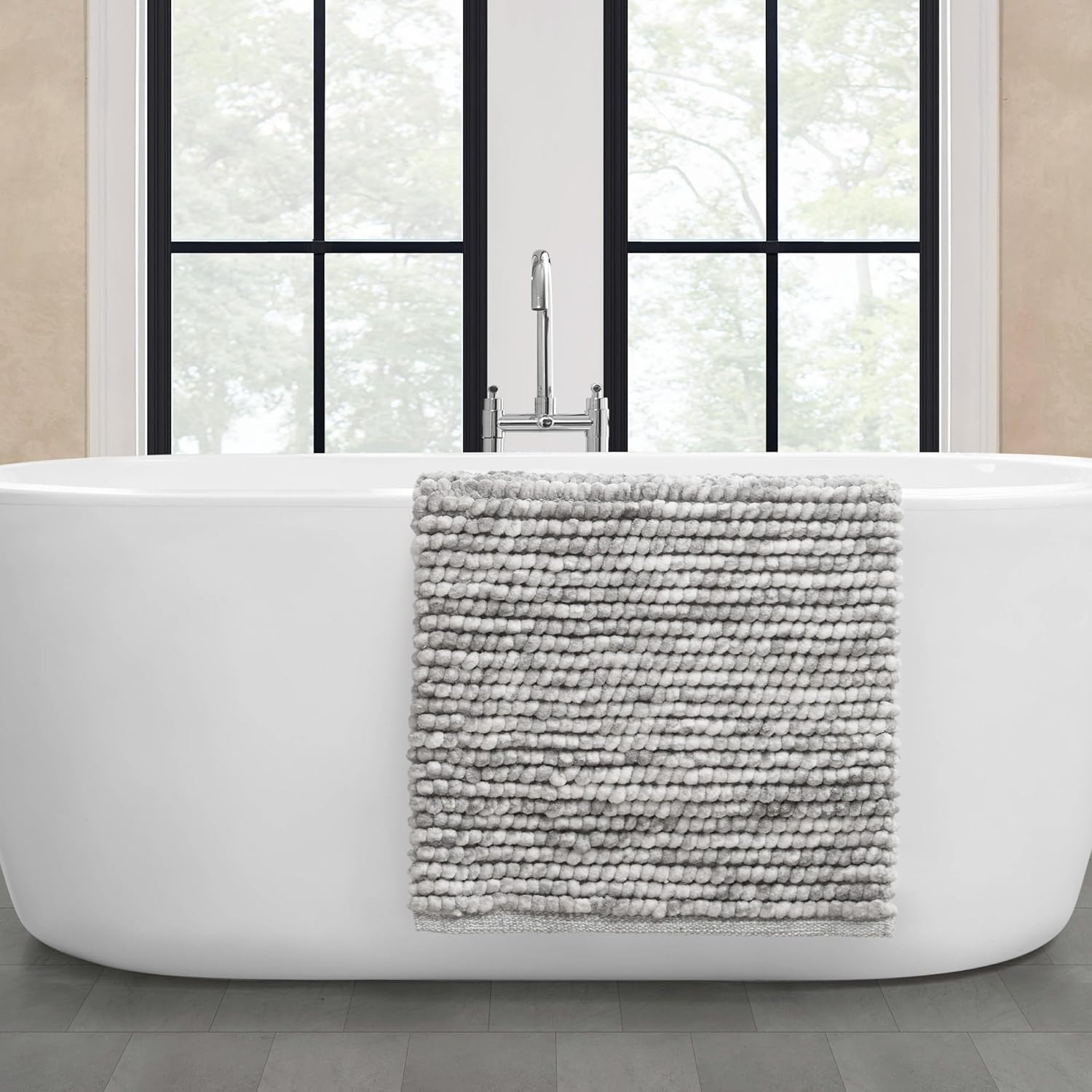 French Connection Space Dye Chunky Chenille 20" x 34" Bath Rug, Grey