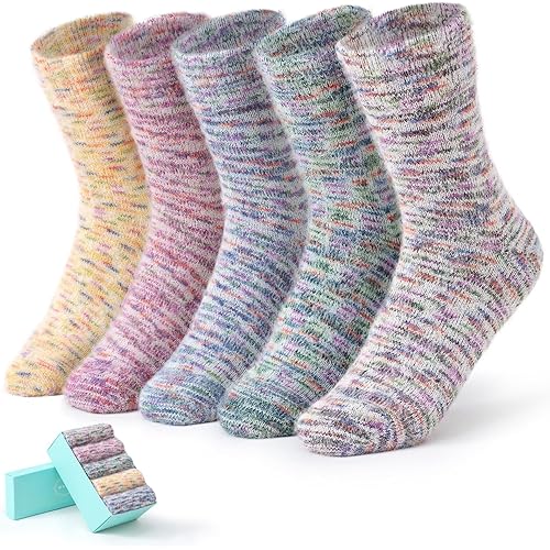 SISOSOCK 5 Pairs Fuzzy Soft Cozy Fluffy Socks for Women, Casual Thick Plush Comfy Sleep Socks, Warm Winter Gifts for Women