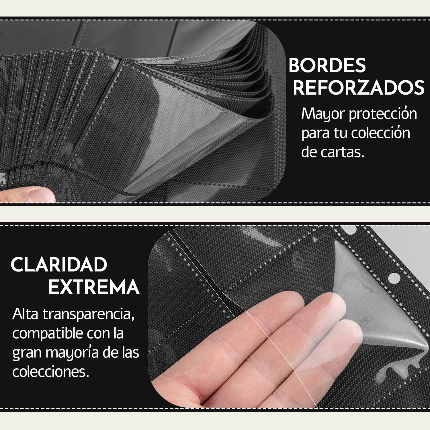 Pack 900 Protège-Cartes - 50 Feuilles Doubles Noires à Ouverture Latérale et 900 Plastique Pochettes pour Cartes - Compatible avec Pokémon, Magic, Yu-Gi-Oh
