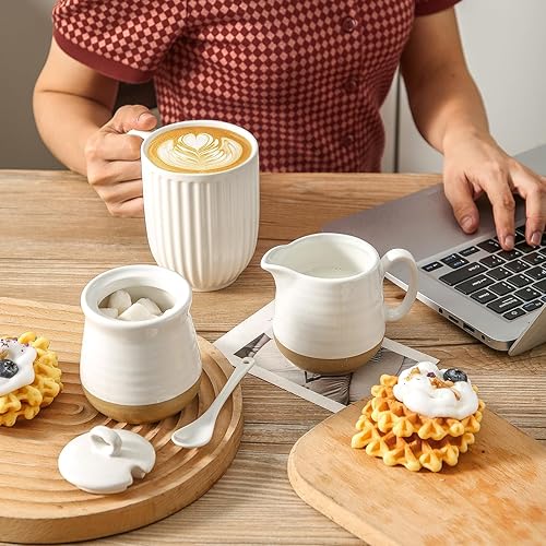 Miniatura 31 de Hasense Juego de azúcar y crema de porcelana, azucarero de 11 onzas con tapa y cuchara, jarra de crema de 10 onzas, juegos de café de granja