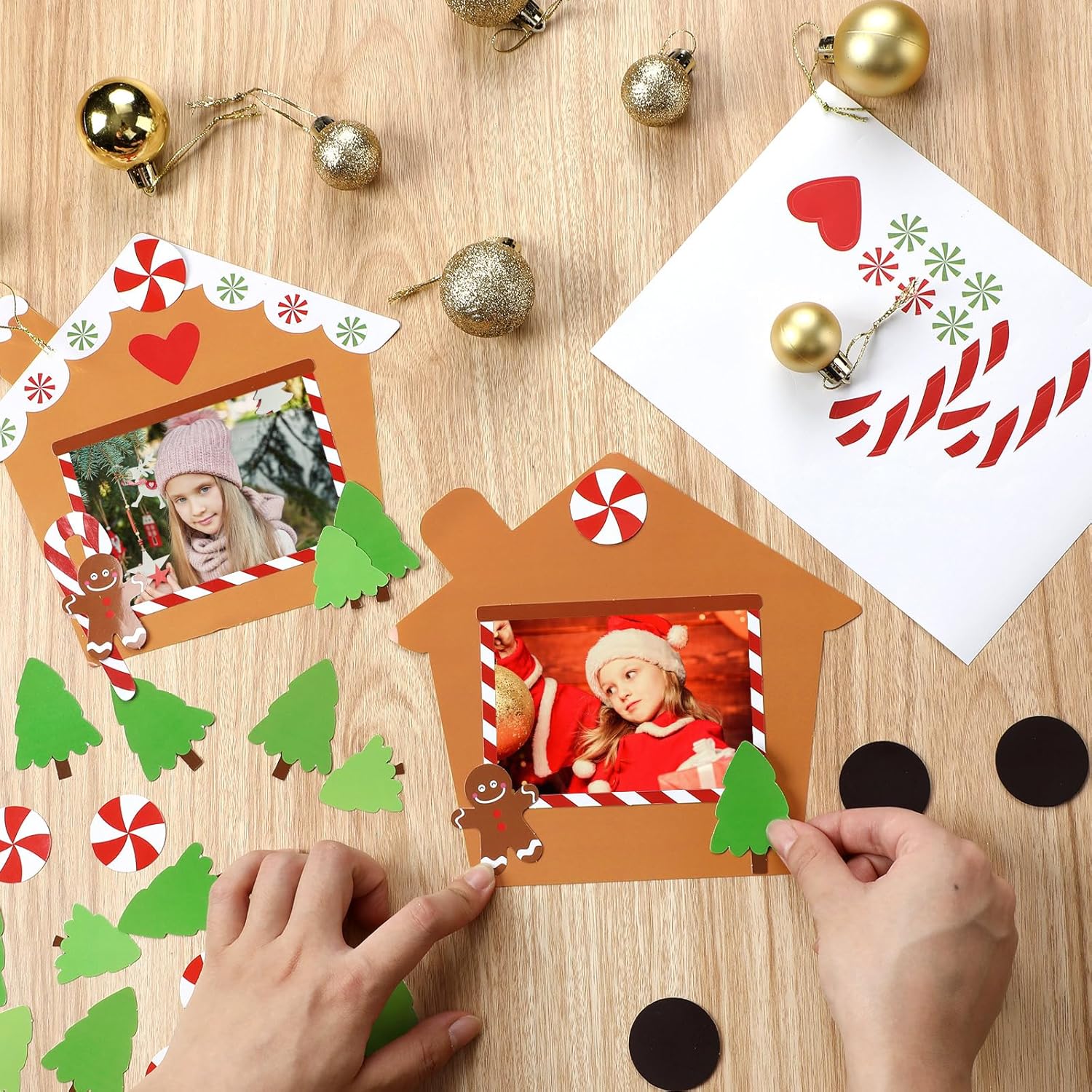 Suzile 24 Sets Gingerbread House Christmas Crafts for Kids Bulk Christmas Picture Frame Craft DIY Gingerbread House Kit Classroom Crafts for Kids Toddlers Christmas Tree Xmas Party Decoration