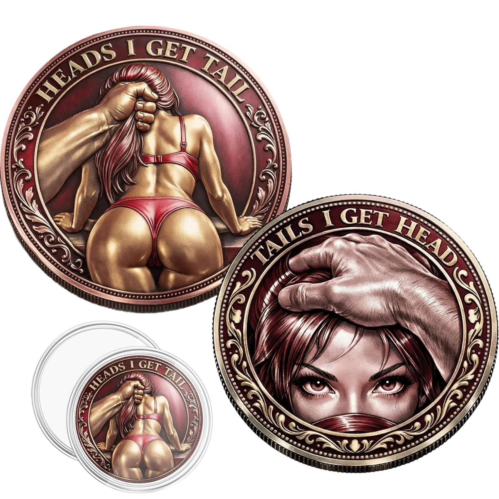 Heads and Tails Commemorative Coin,1 Pcs Funny Double-Sided Challenge Coins,Humor Prank Gifts for Couples Collectors,Date Night Ideas Special Occasions Birthdays Novelty Coins Gift