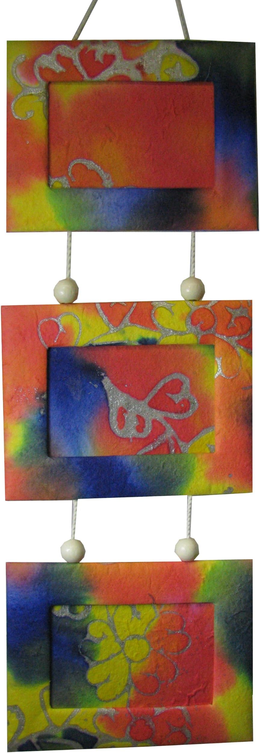Hanging Picture Frame Handmade Mulberry Paper Batik Painting - Set of 3 for 3"x5" Photos