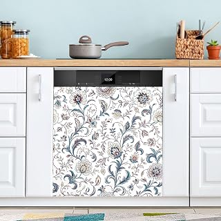 JIPONI Vintage Floral Dishwasher Magnetic Cover, Paisley Farmhouse Kitchen Dishwasher Magnet Art Decal, Refrigerator Panel Sticker 23 W x 26 H
