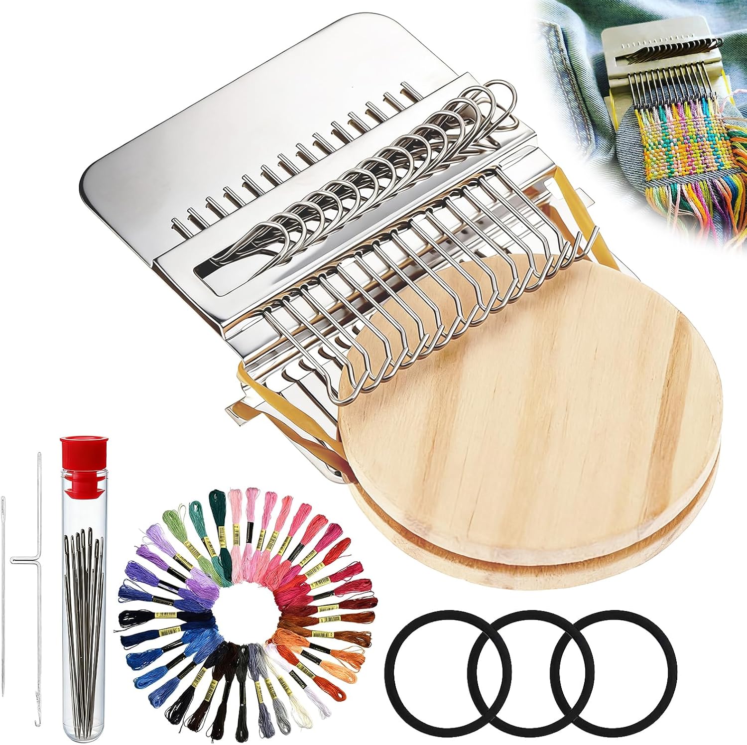 Eosraffa Knitted Patch Kit, Mini Darning Looms for Crafters & Sewing Beginners Quick Visible Mending of Jeans, Socks & Clothes, Weaving Machine for DIY Beautiful Weaving Arts (C)